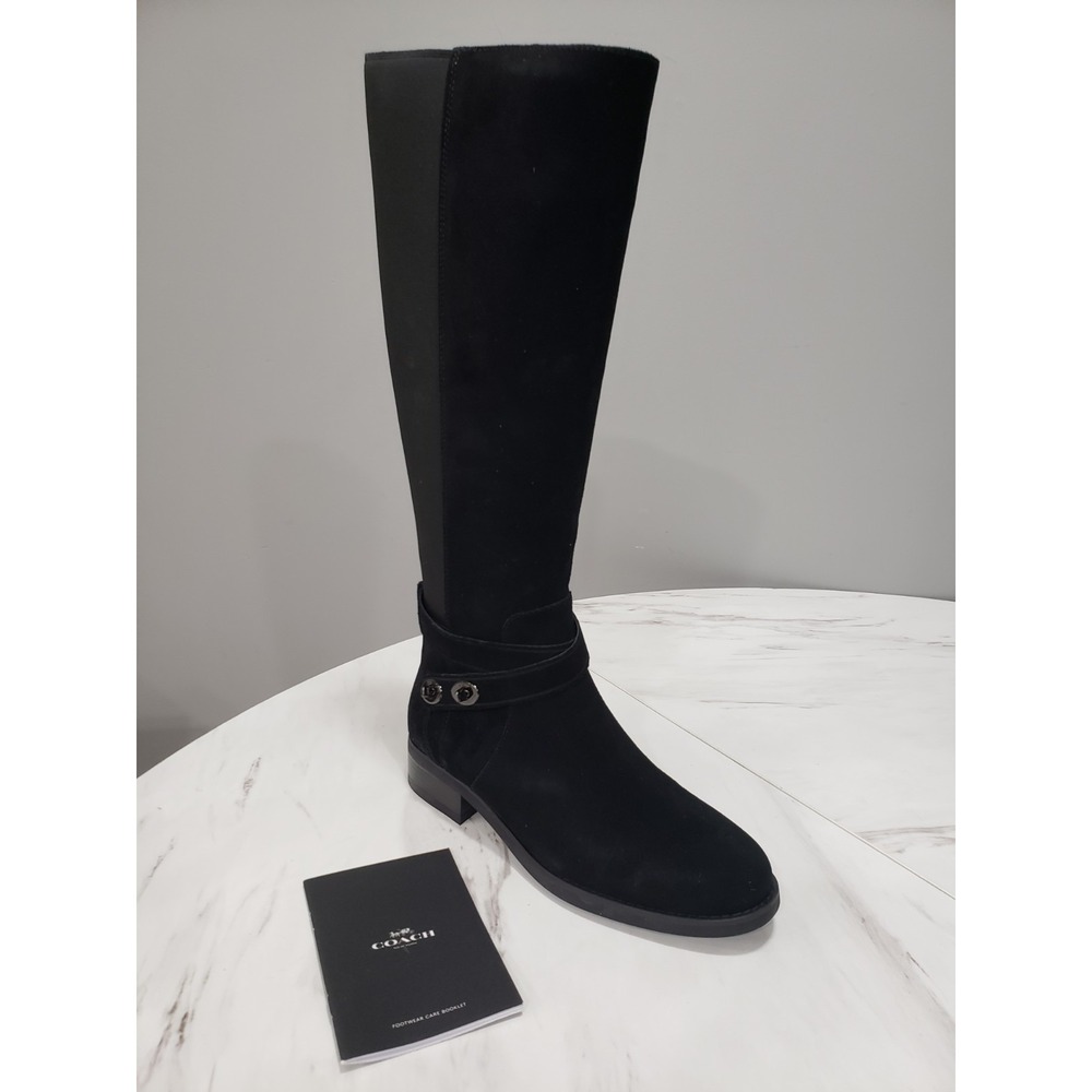 NEW NO BOX SIZE 7 Coach Leather Boots Essex Suede Saddle Stretch Tall Riding